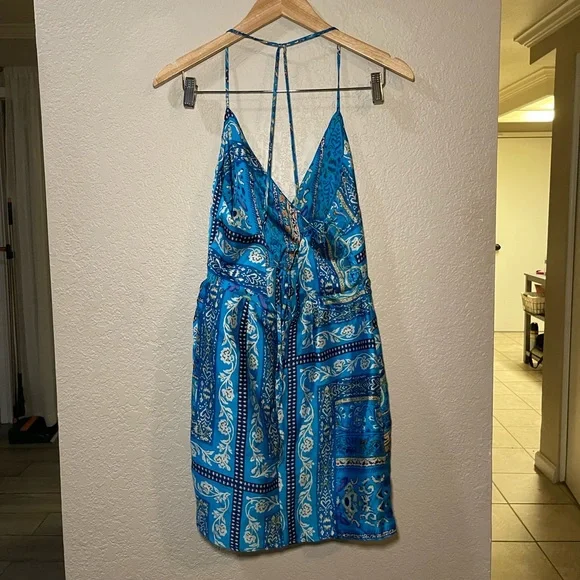 Zara | NWT! Blue Floral Paisley Satin Effect Mini Dress Size: Medium - Picture 7 of 9